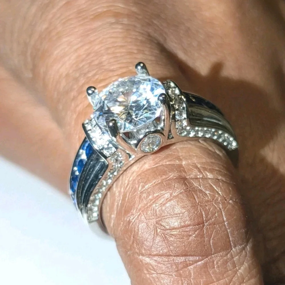 3Ct Round Cut Lab Created Diamond Sapphire Engagement Ring 14K White Gold Plated